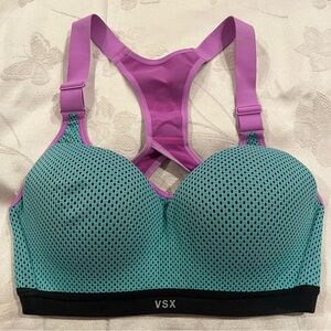 Victoria’s Secret Teal and Purple Adjustable Strap Sports Bra VSX Padded 32D